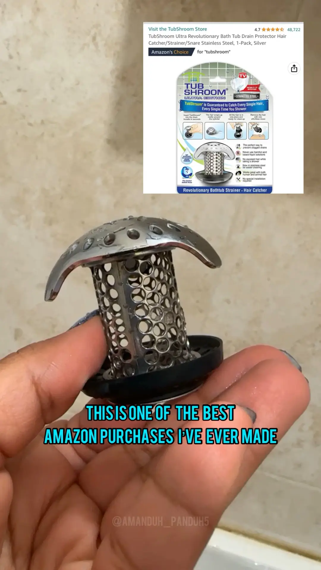 TubShroom Ultra TubShroom Stainless Steel Drain Hair Catcher