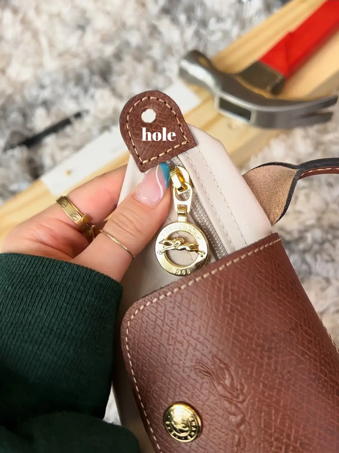 Finally received the strap attachment for my Longchamp Le Pliage pouch