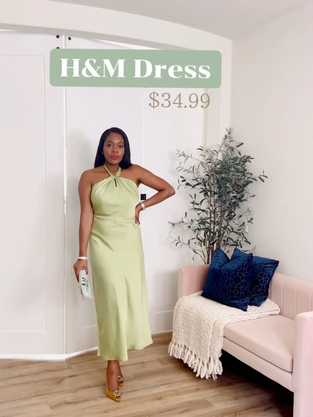 H&m olive green clearance dress