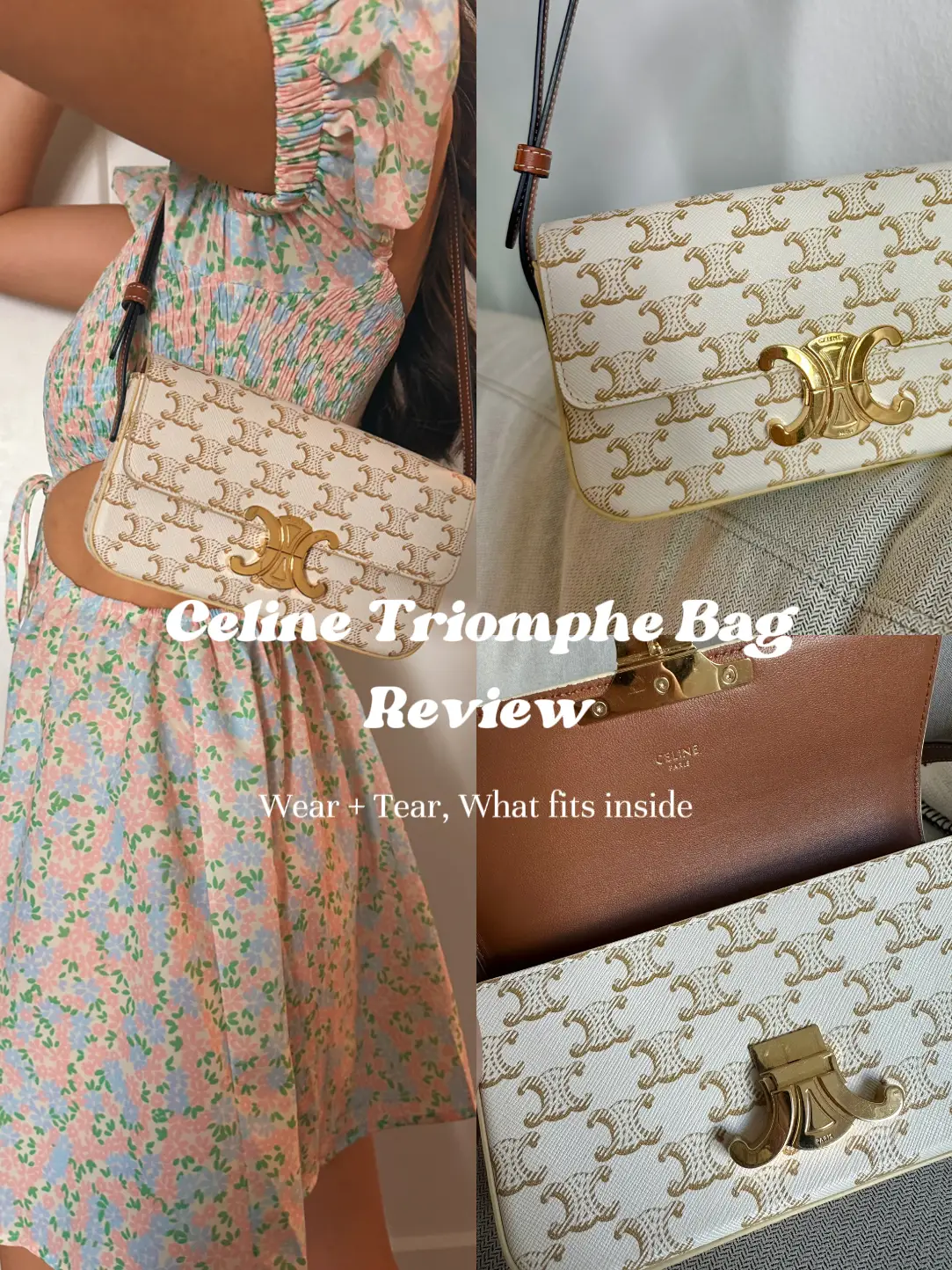 Medium Triomphe bag in raffia jacquard Triomphe and calfskin - CELINE