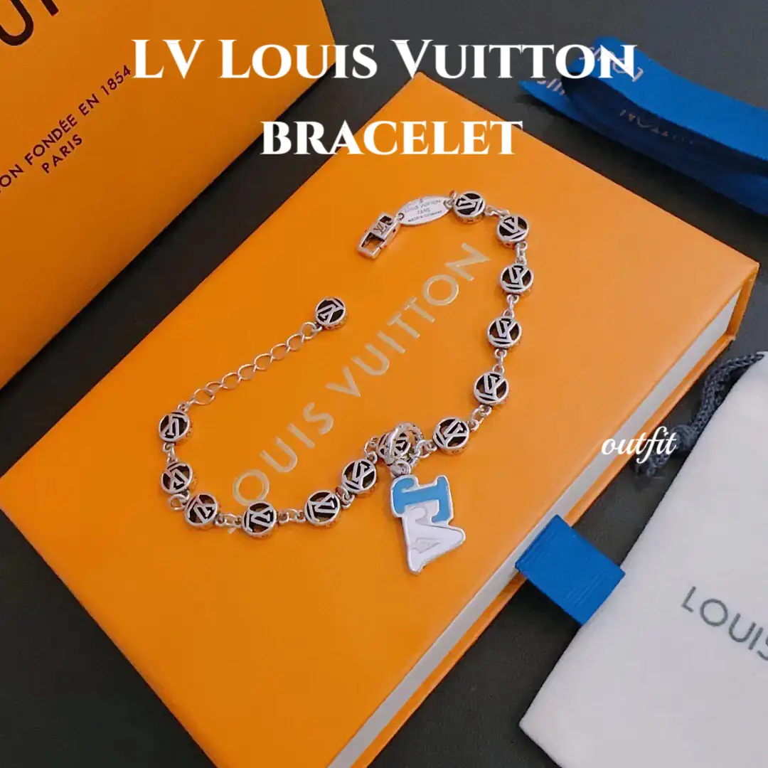 Louis Vuitton Silver Stackable Bracelet Black Cowhide