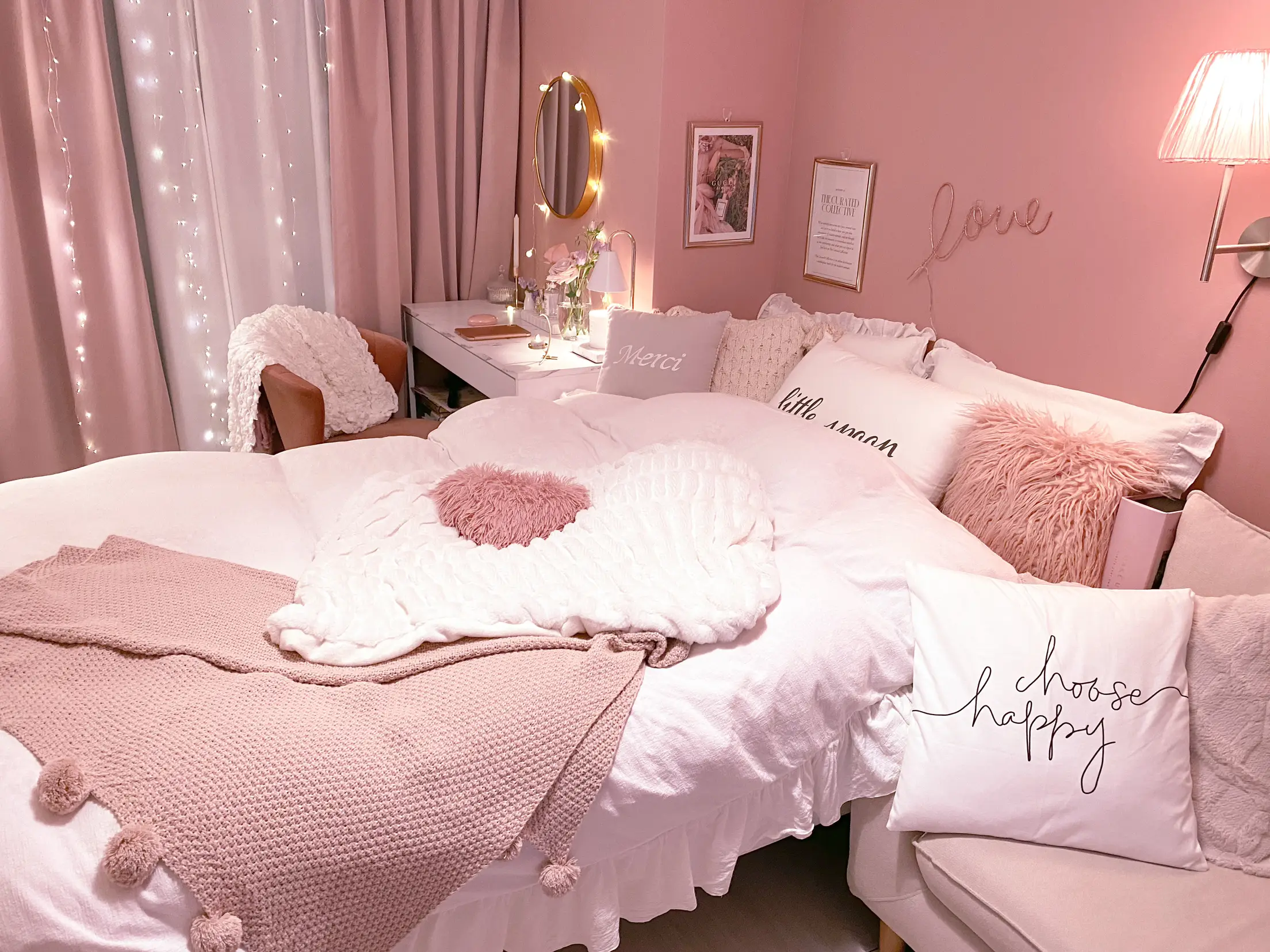 くすみピンクのお部屋💓ベット周り | pupi♡くすみピンクのお部屋が