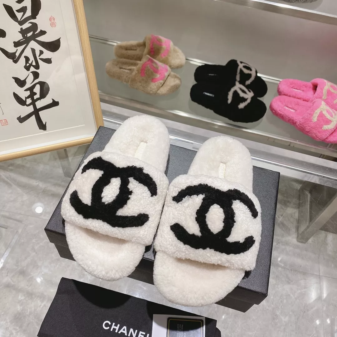 chanel fur slides