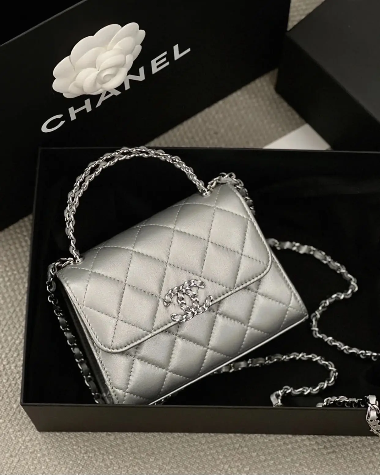 Chanel 23P Silver Hollowed out handle Little kelly