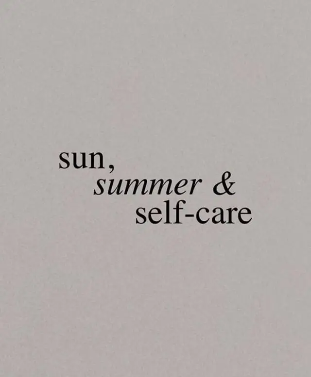  A white background with the words sun, summer & self-care written in black.