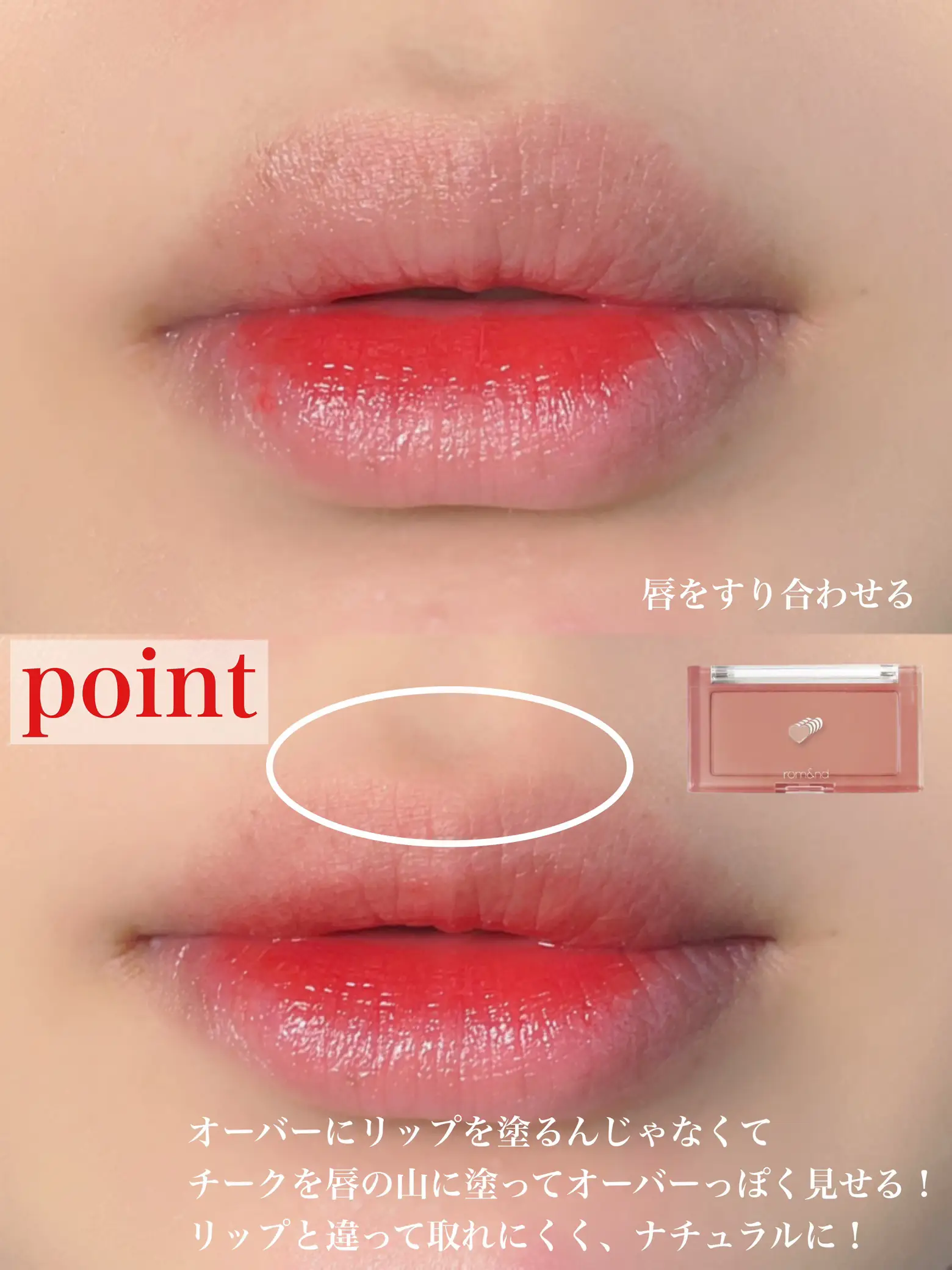 オーバーリップはチークを使って／ワンホンリップメイク💄 | ここあが投稿したフォトブック | Lemon8