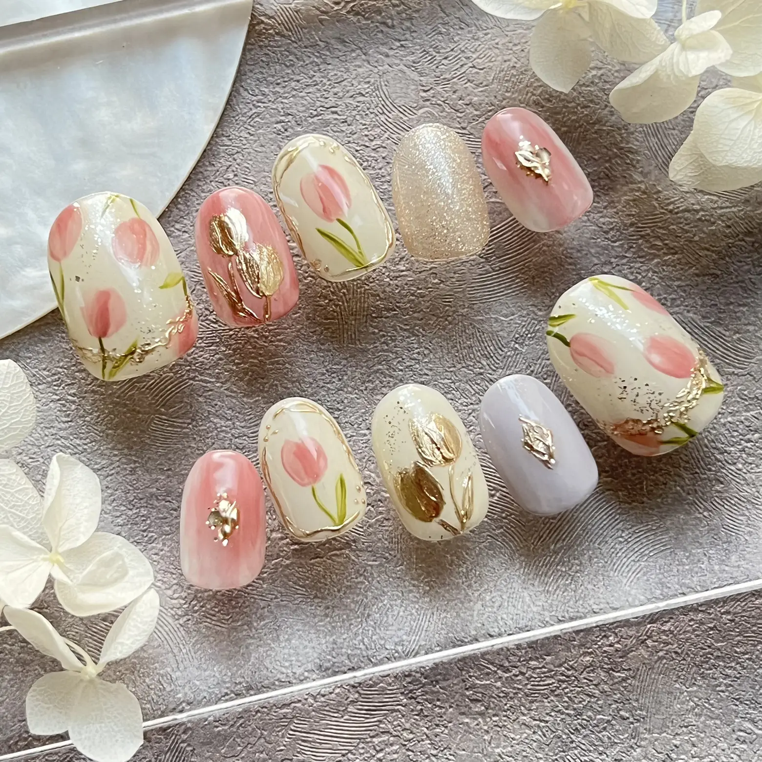 ネイルチップ 現品 オーダー かわいい 春 夏 ギンガムチェック チューリップ ネイルチップ 現品 オーダー かわいい 春 夏 ギンガムチェック