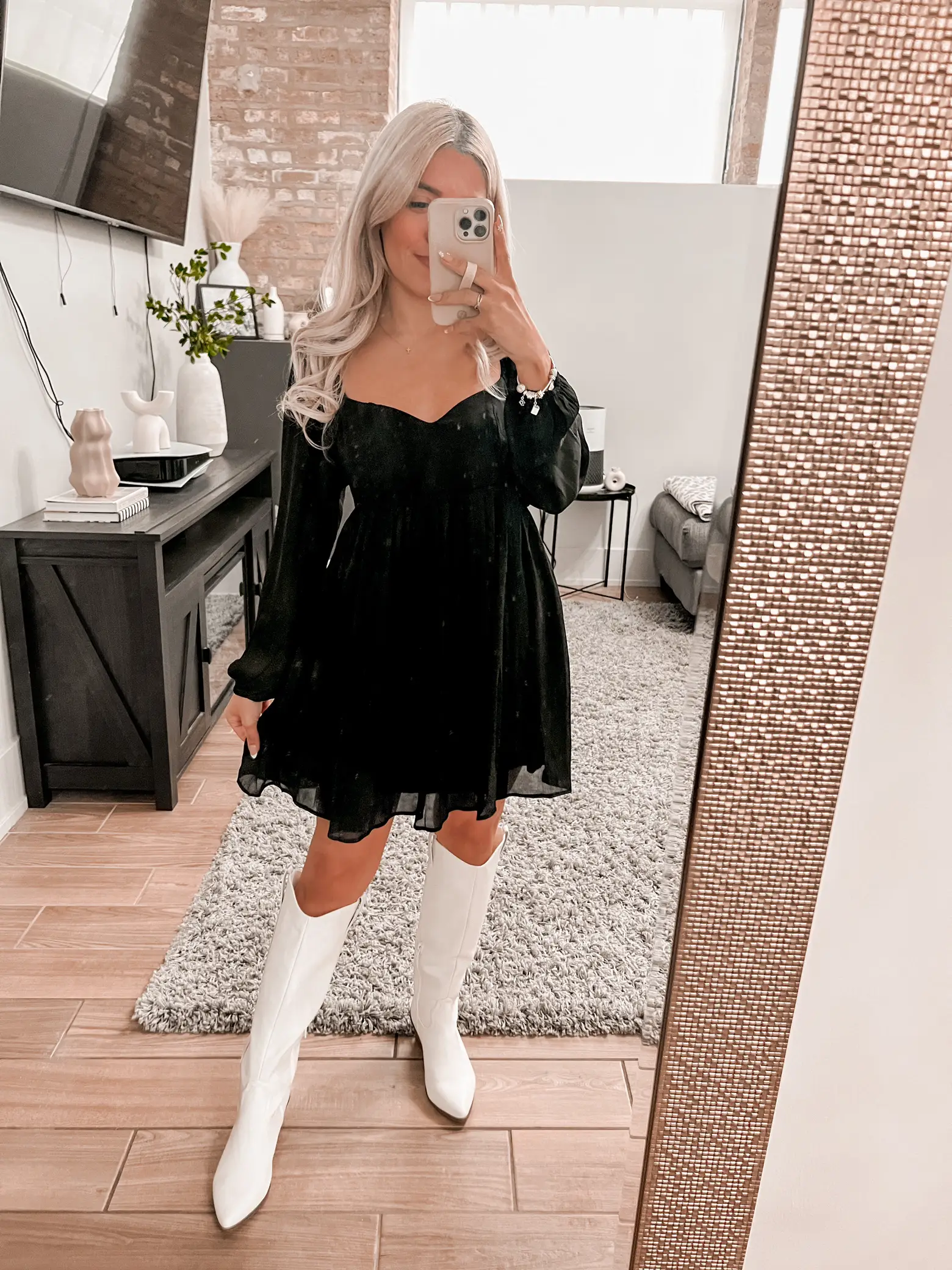 Black dress white boots best sale