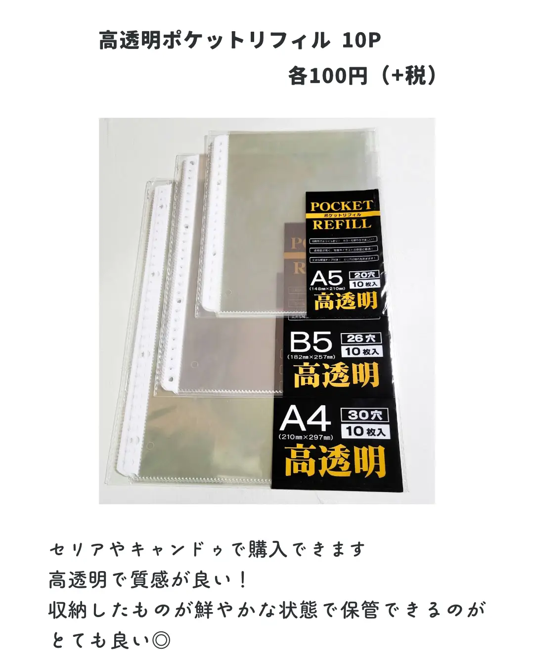 セリア 高透明 A5/2L みじか A4サイズ リフィルセット