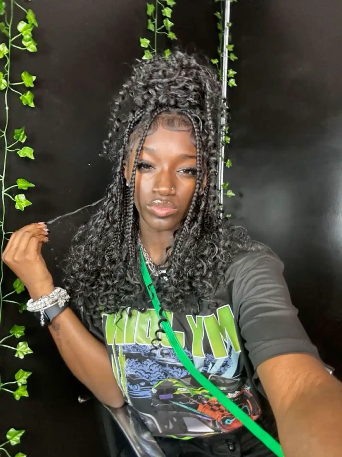 green braids with beads  Goddess braids, Box braids hairstyles for black  women, Green hair