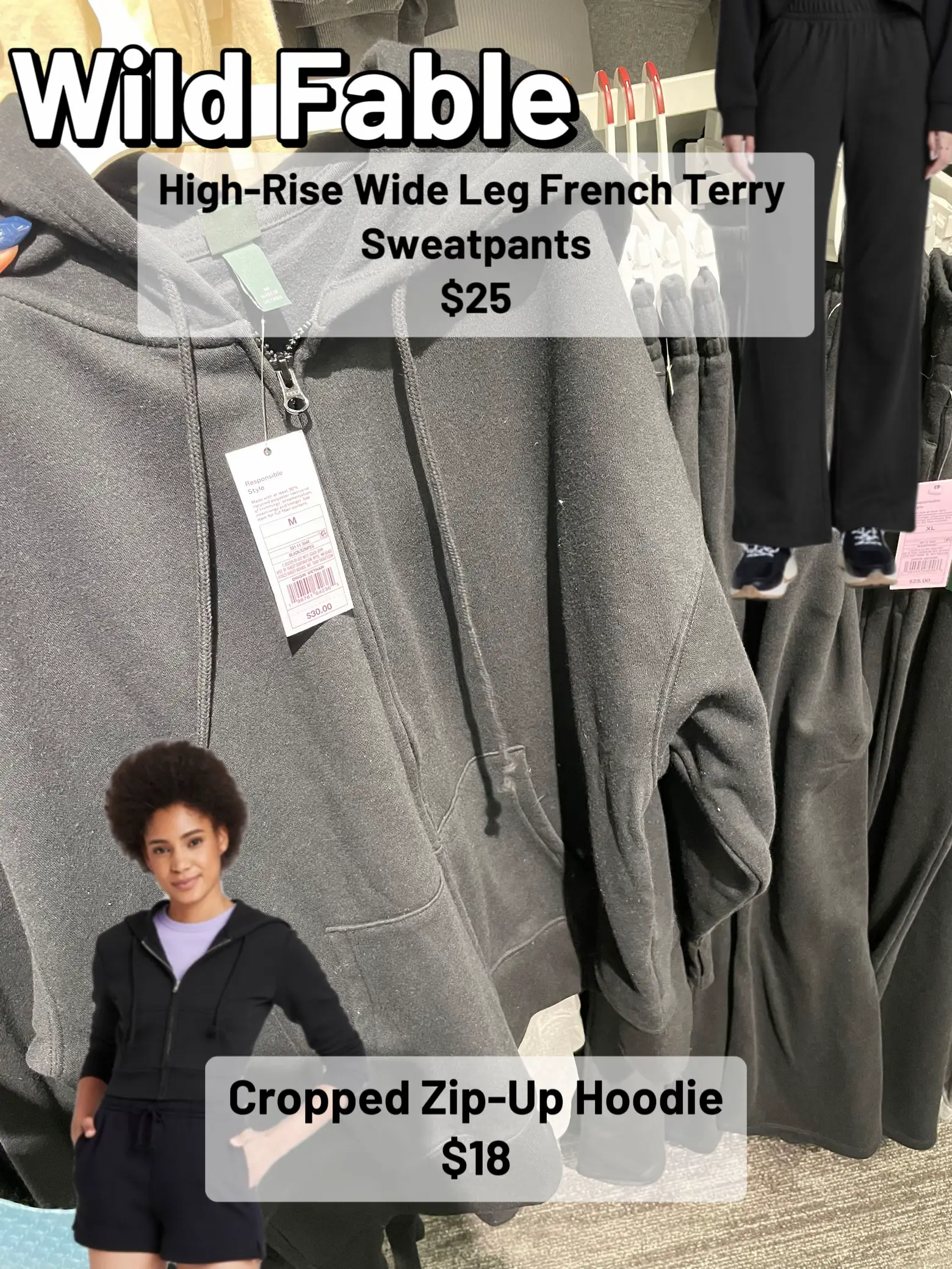 Wild Fable high rise wide leg french terry sweatpants. $25. For refere
