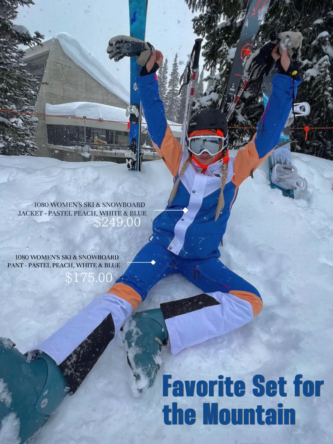 1080 Women's Ski & Snowboard Pant - Pastel Peach, White & Blue