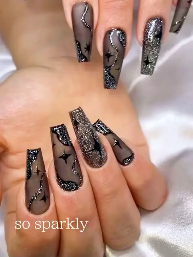 Pink and silver cross nails with black rhinestones, Samantha S.'s Photo