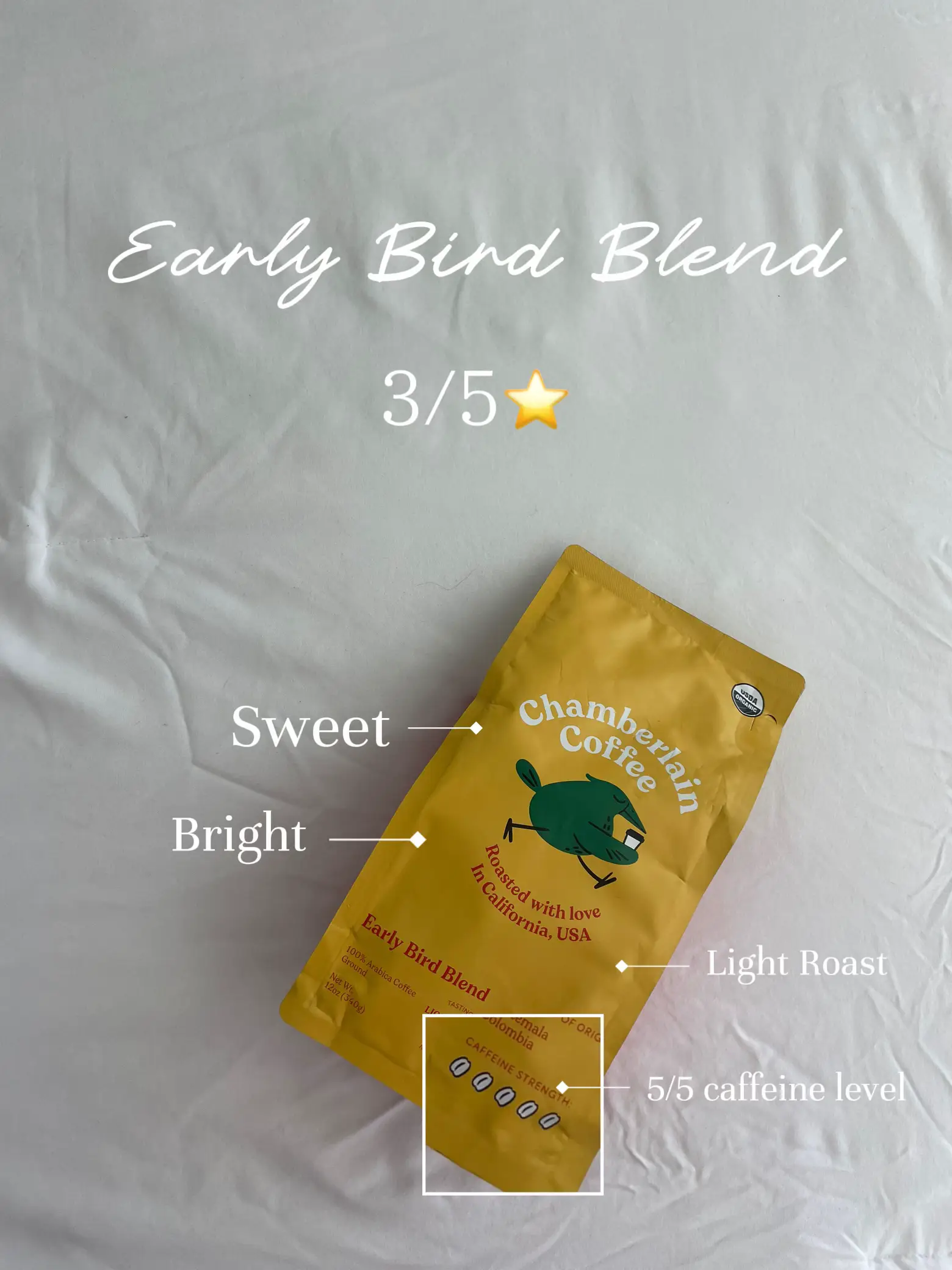 Chamberlain Coffee, Early Bird Light Roast Grounds Bag, 12 oz