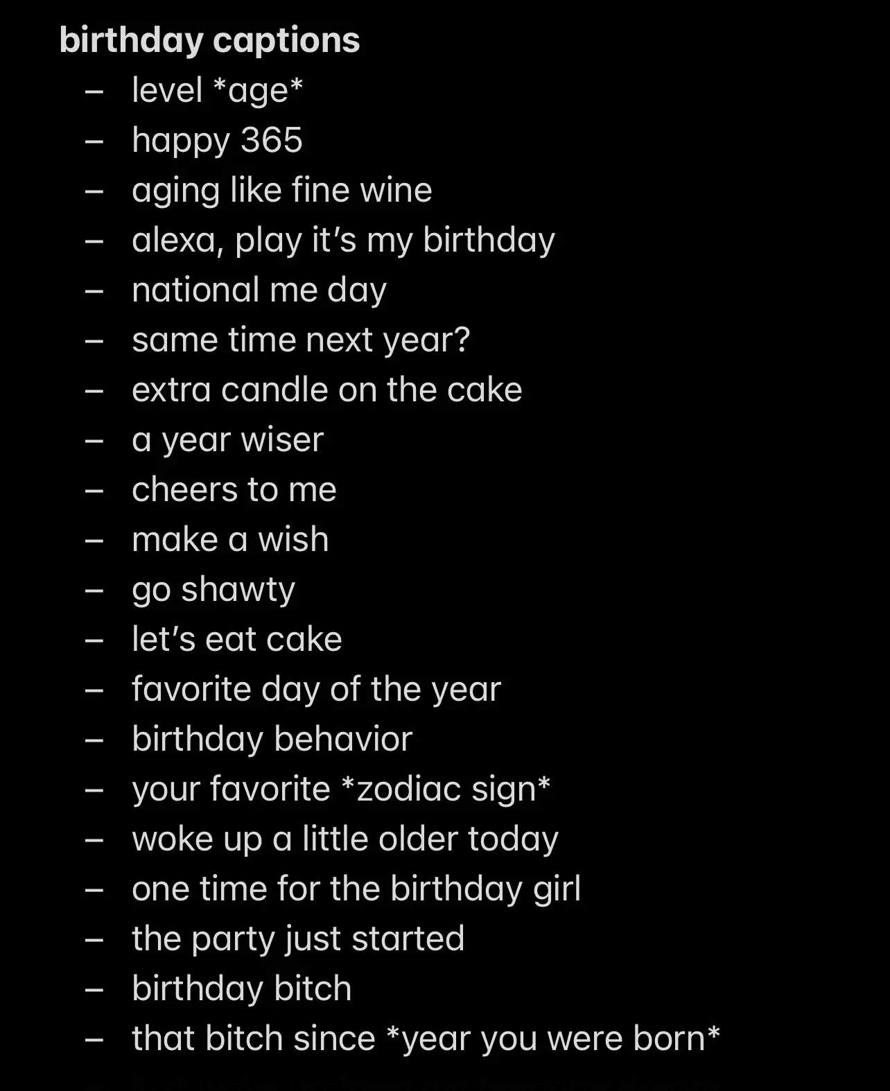  A list of wishes for a birthday