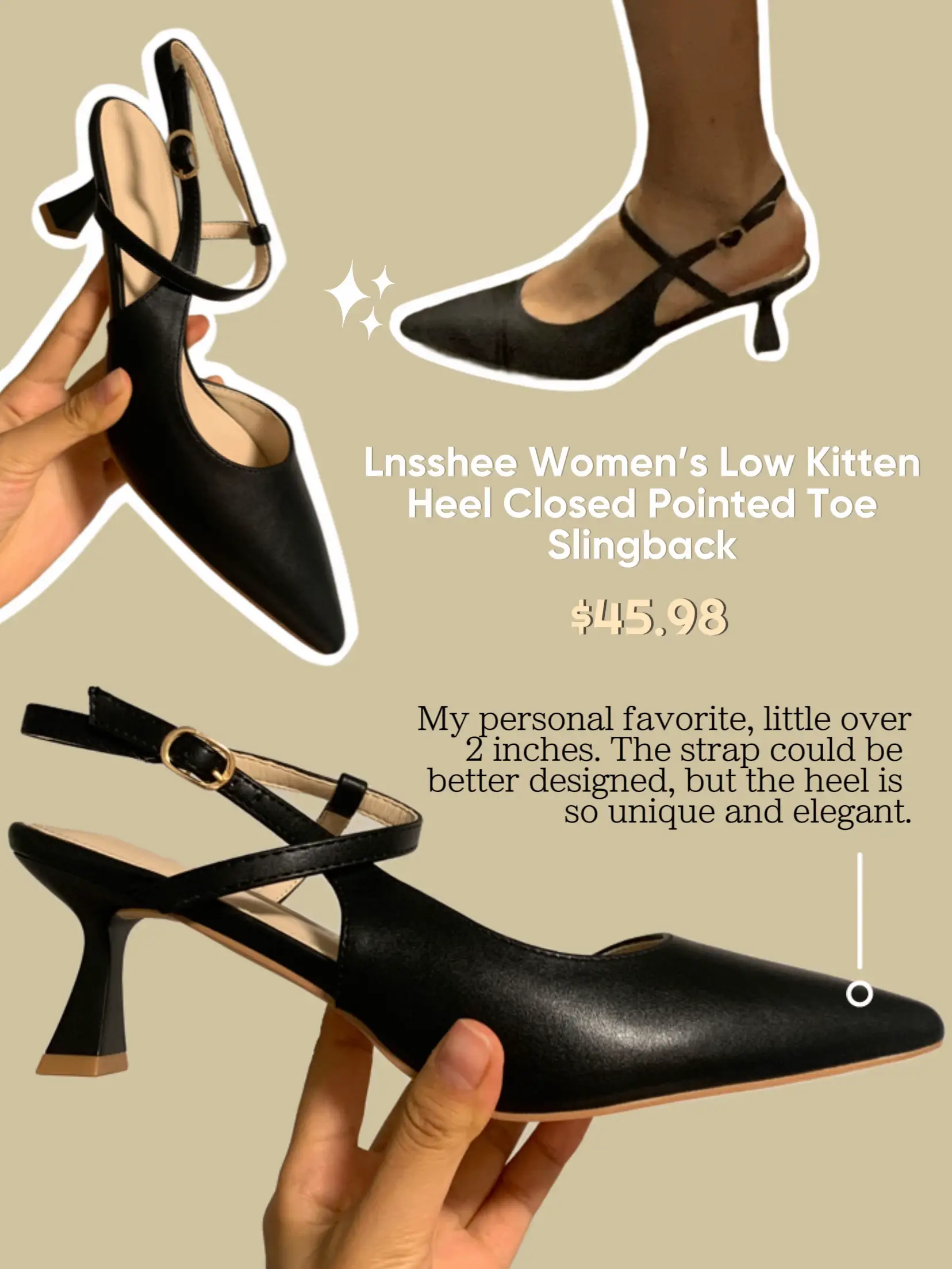 Lnsshee Women's Low Kitten Heel Closed Pointed Toe