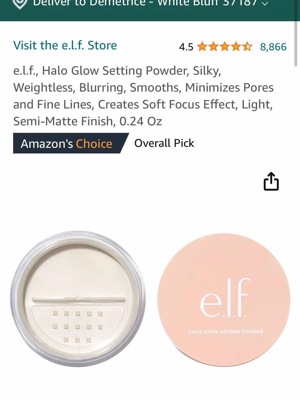 elf, Halo Glow Setting Powder, Silky, Weightless, Blurring, Smooths,  Minimizes Pores and Fine Lines, Creates Soft Focus Effect, Light,  Semi-Matte