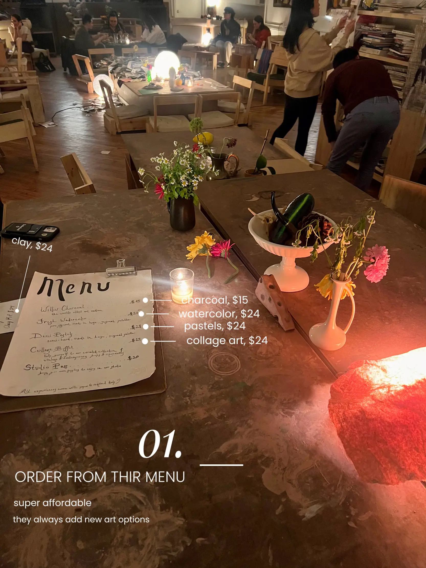  A table with a sign that says "01. ORDER