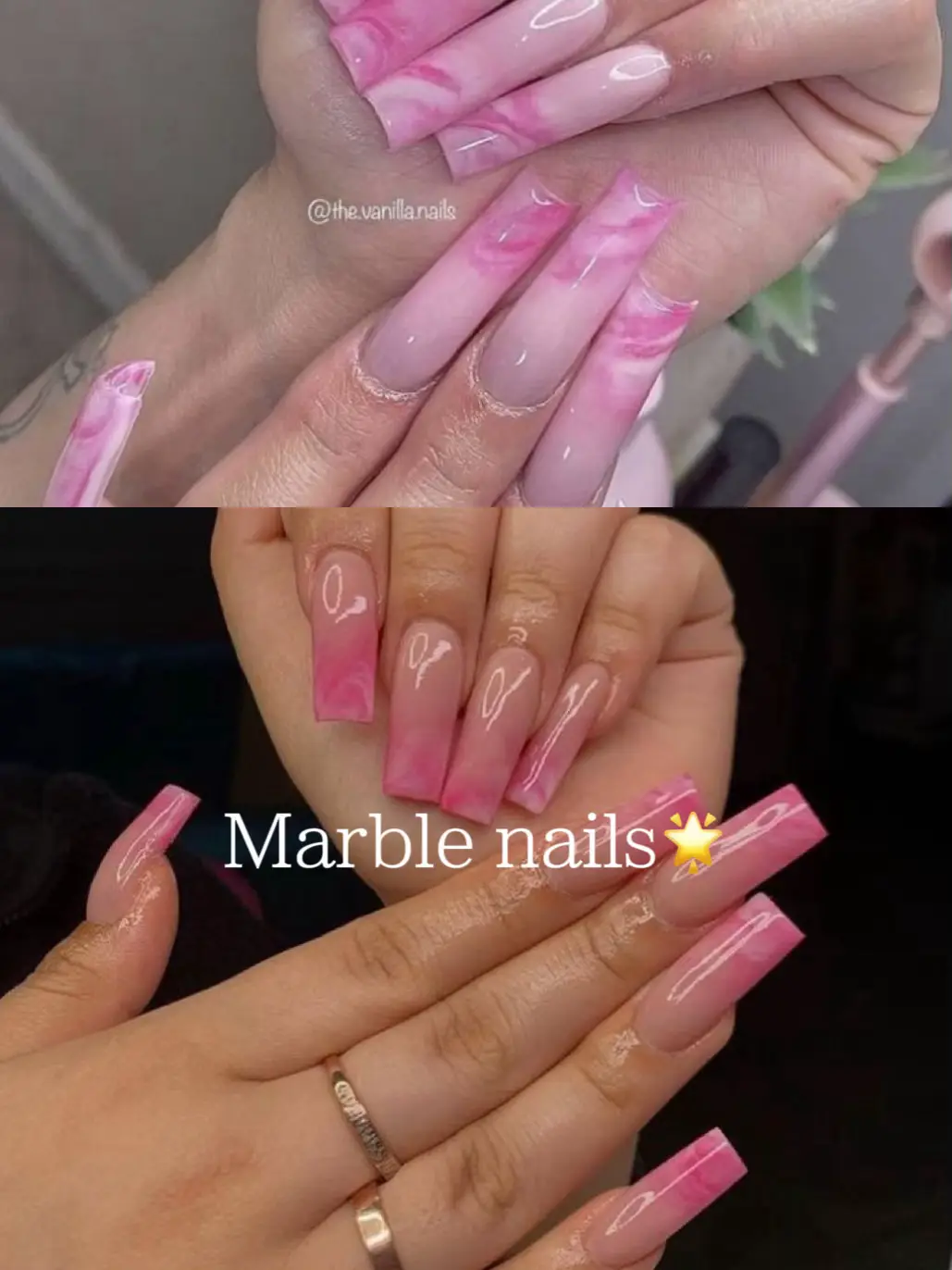 Pink and white store marble nails