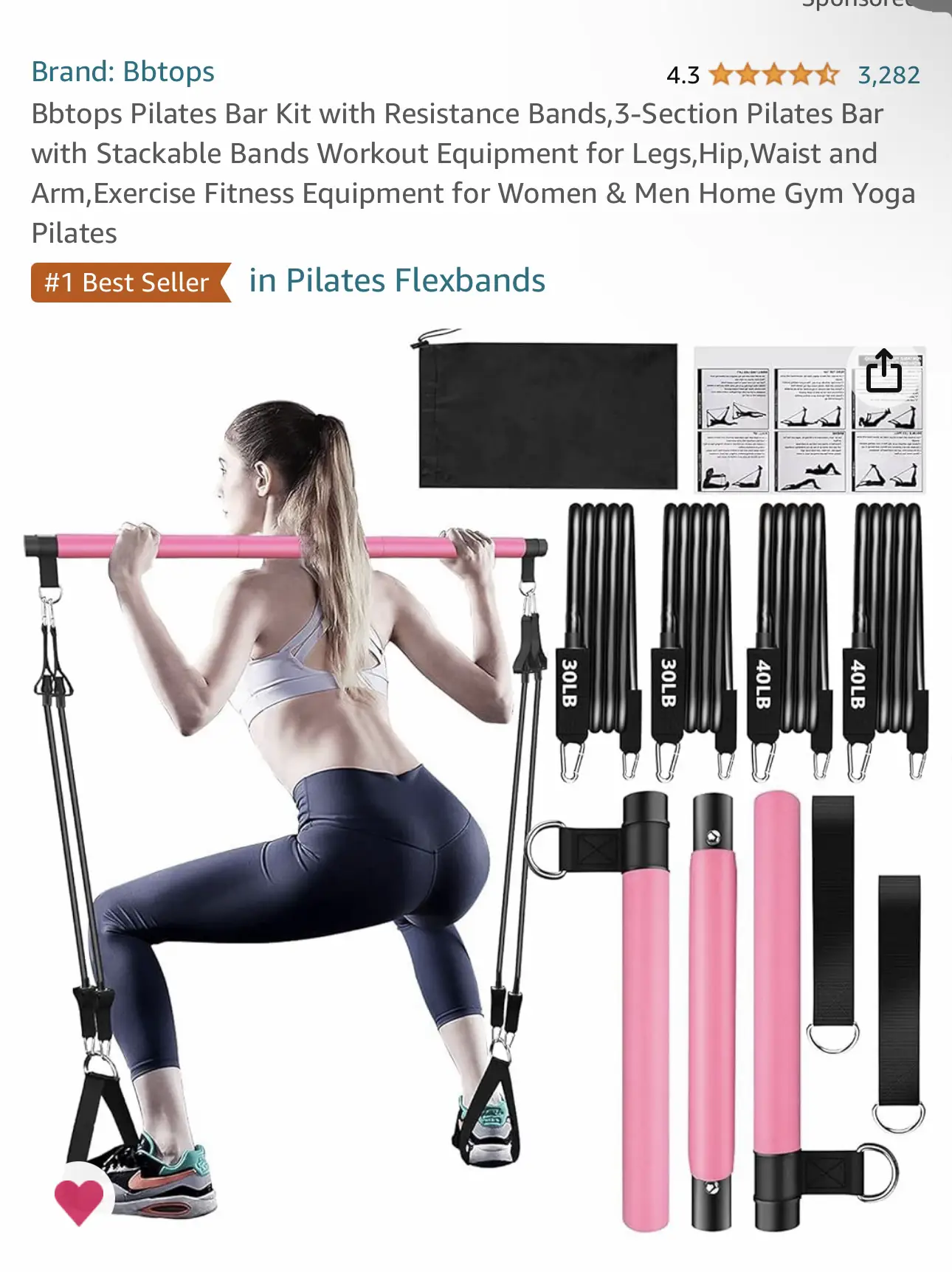 Pilates Bar Kit with Resistance Bands 3-Section Pilates Bar with