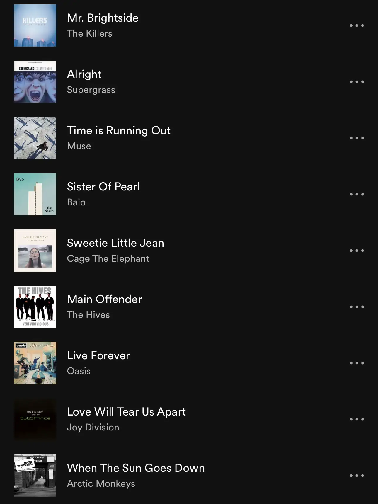  A list of songs with a picture of the band