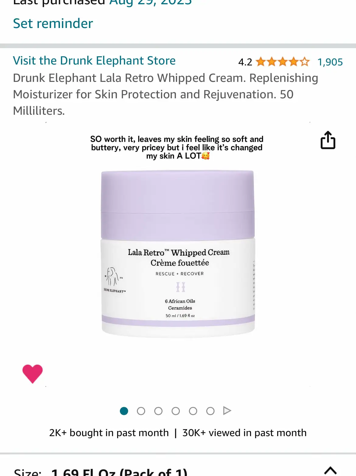 Drunk Elephant Lala Retro Whipped Cream. Replenishing Moisturizer for Skin  Protection and Rejuvenation. 50 Milliliters.