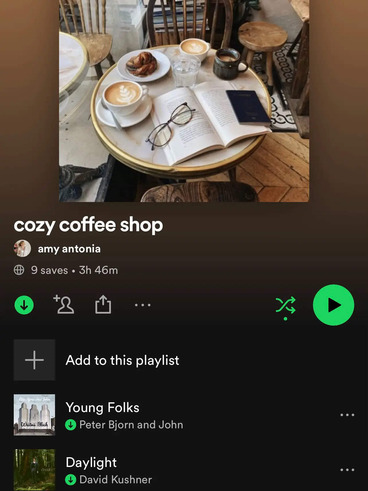  A playlist of music from a cozy coffee shop.