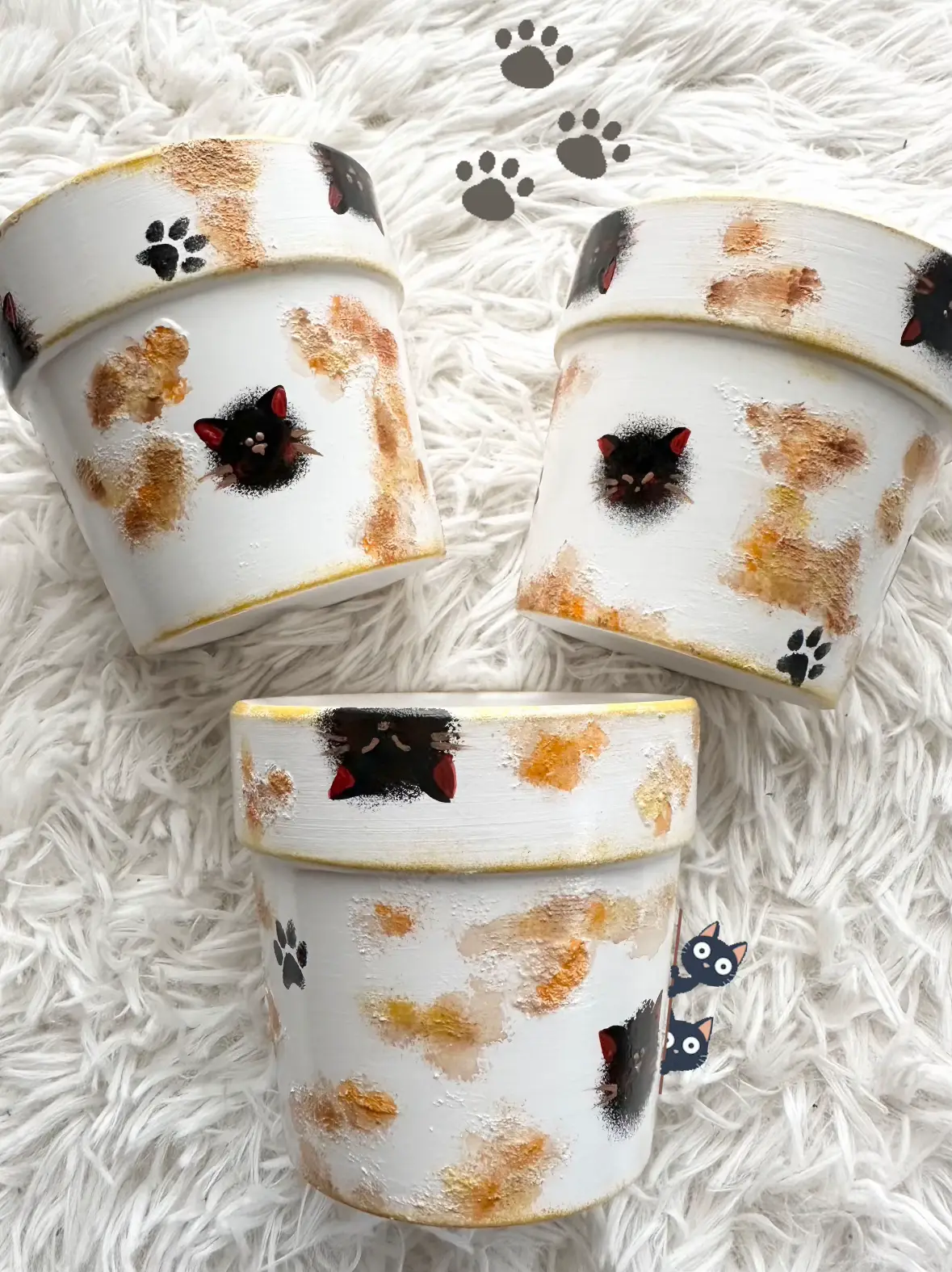 3号鉢♡ヒョッコリにゃんセット♡リメイク鉢 猫 リメ鉢 多肉 リメイク缶