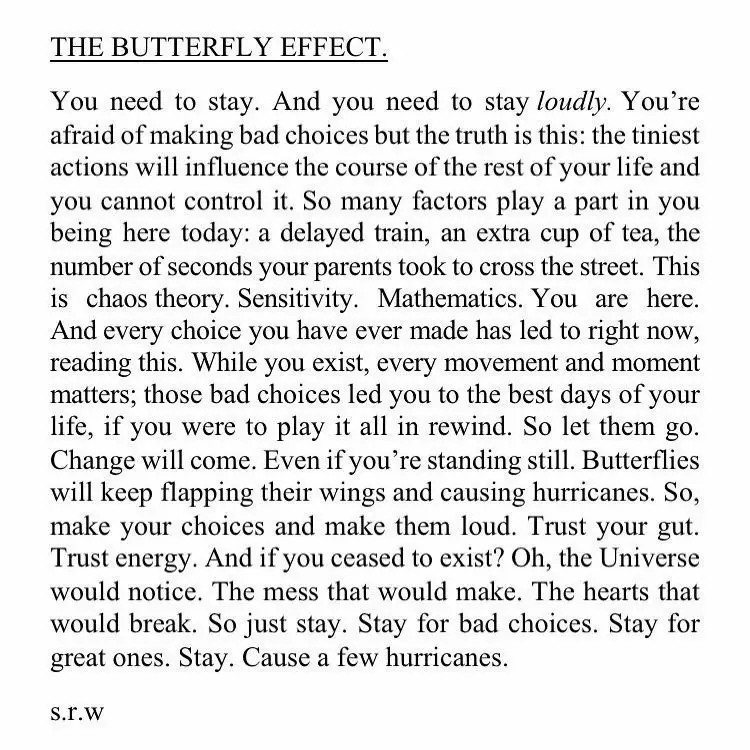  butterfly effect is a metaphor for the influence of tiny actions and decisions on