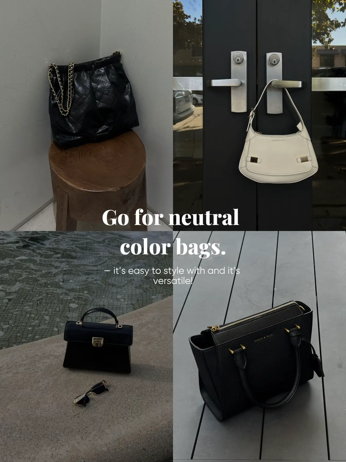  A collage of four pictures of bags.