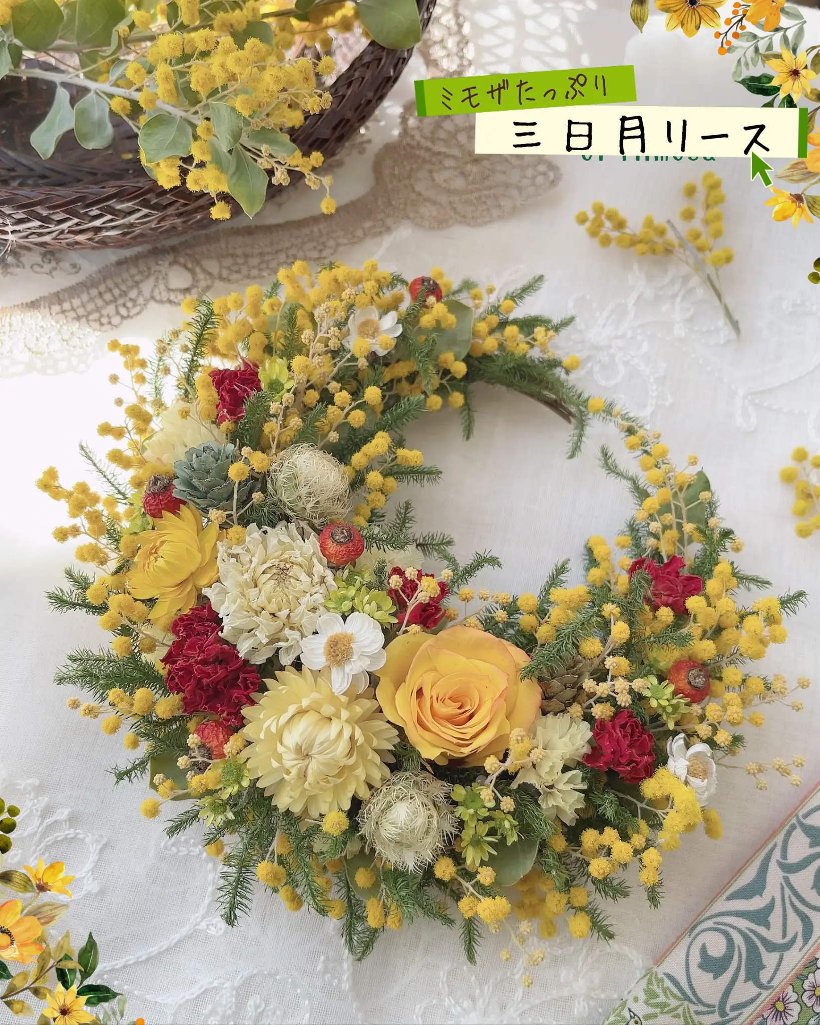 春色ミモザミモザリース三日月Wreath