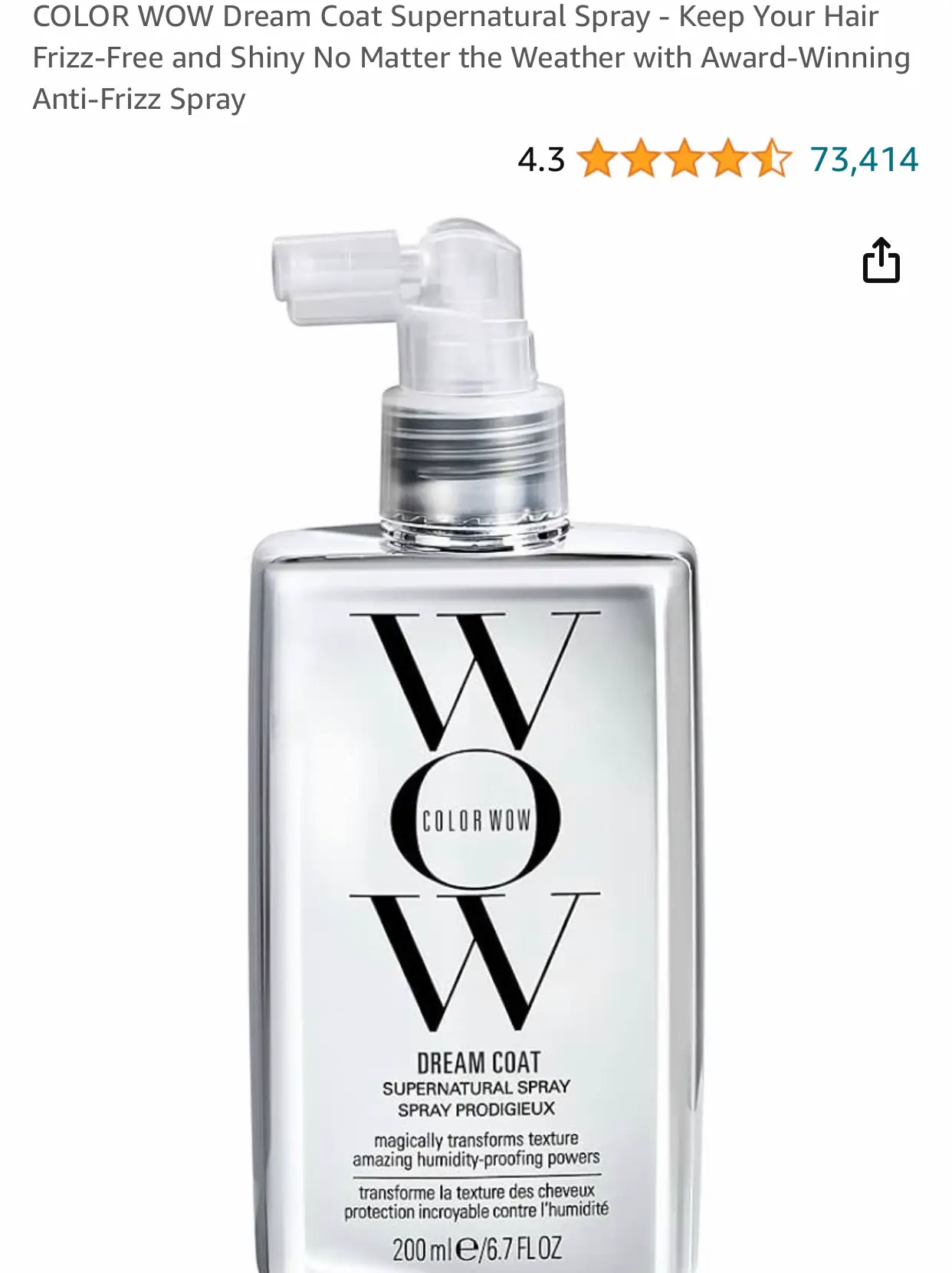  COLOR WOW Dream Coat Supernatural Spray, 6.7 Fl Oz – Keep Your  Hair Frizz-Free and Shiny No Matter the Weather with Award-Winning  Anti-Frizz Spray : Beauty & Personal Care