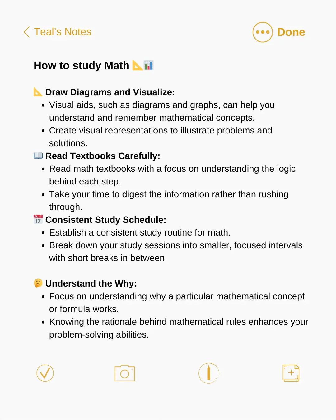  A list of study notes for math.