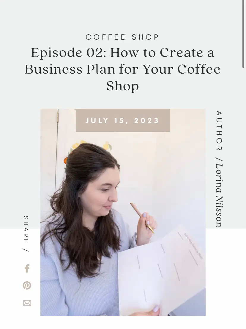  A woman is sitting in front of a coffee shop business plan.