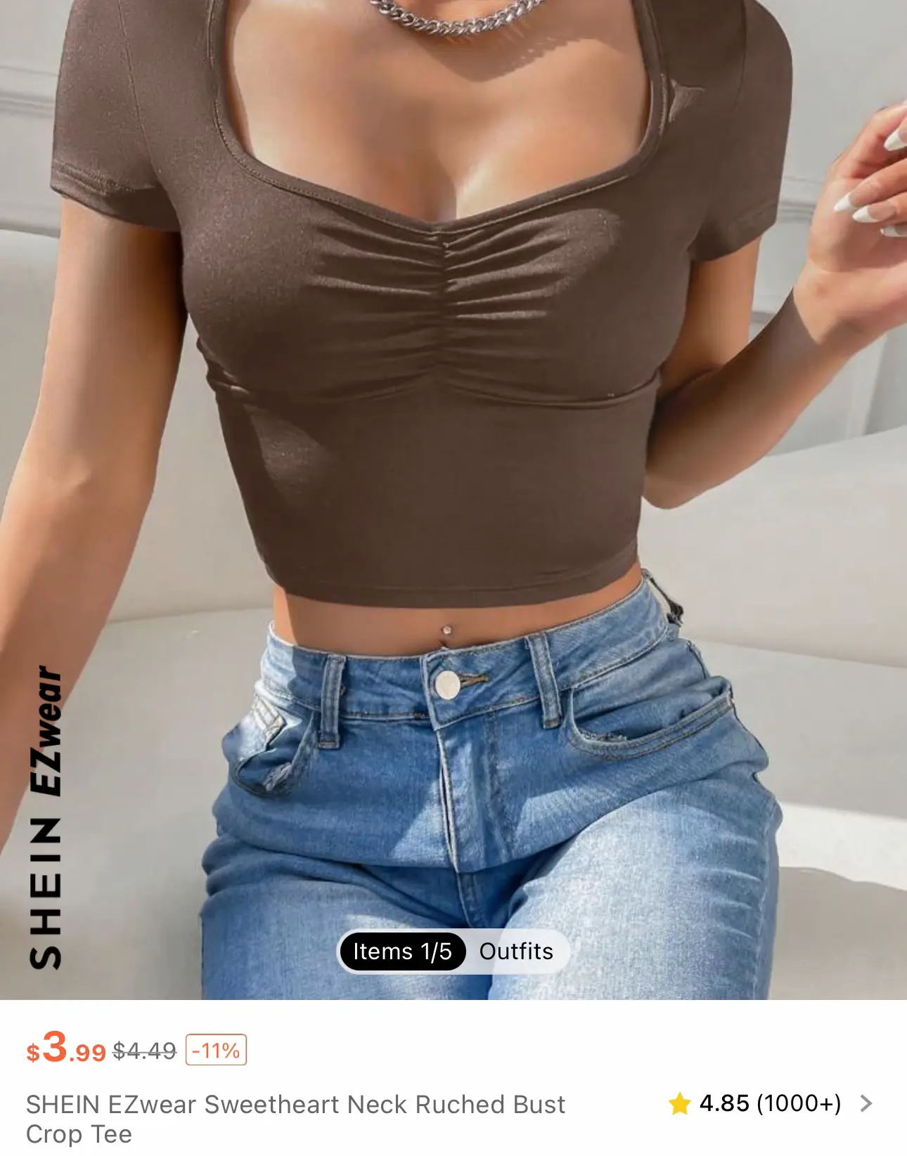 Sweetheart Neck Ruched Bust Crop Tee