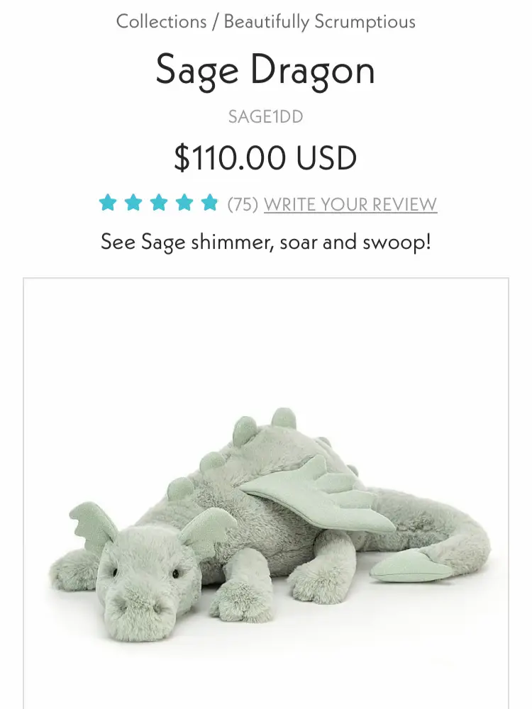 Sage Dragon Little - 10 - Beautifully Scrumptious by Jellycat