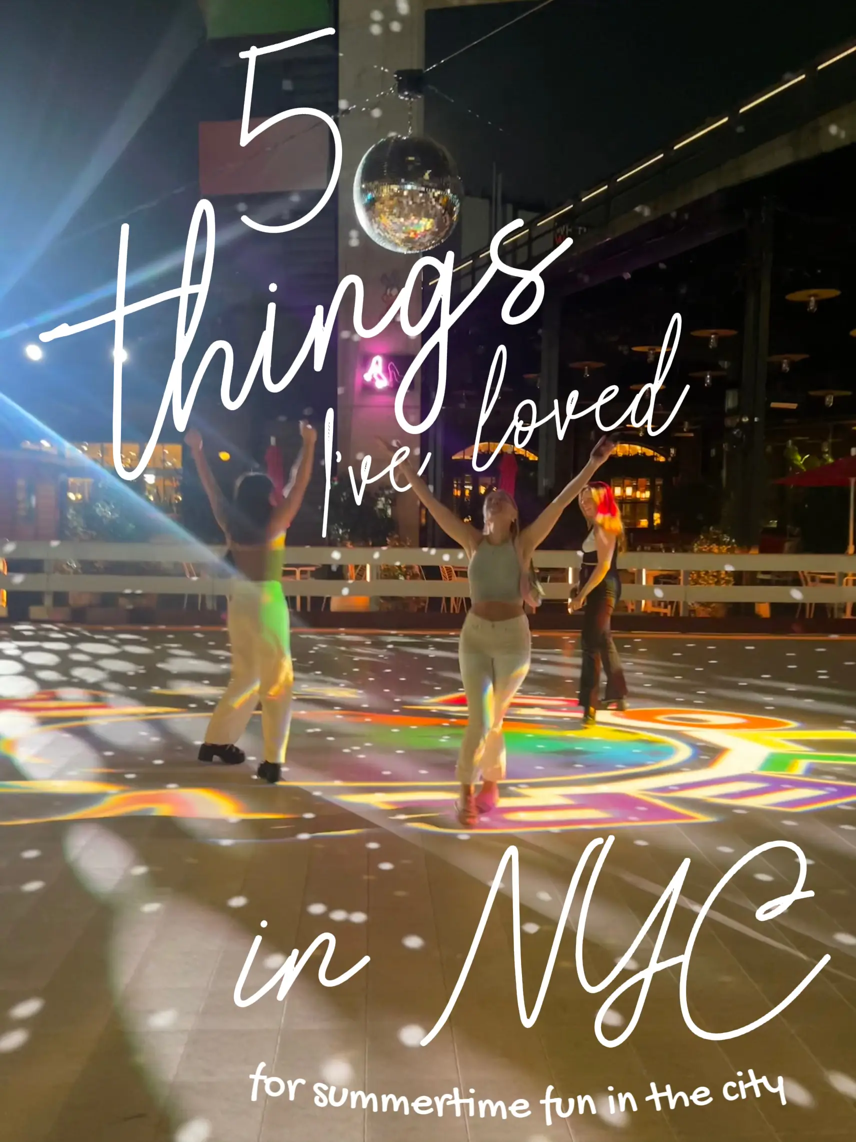 Five women are standing in a room with a disco table and a light table. They are wearing tops and are smiling. The words "Things We Love" are displayed above them.