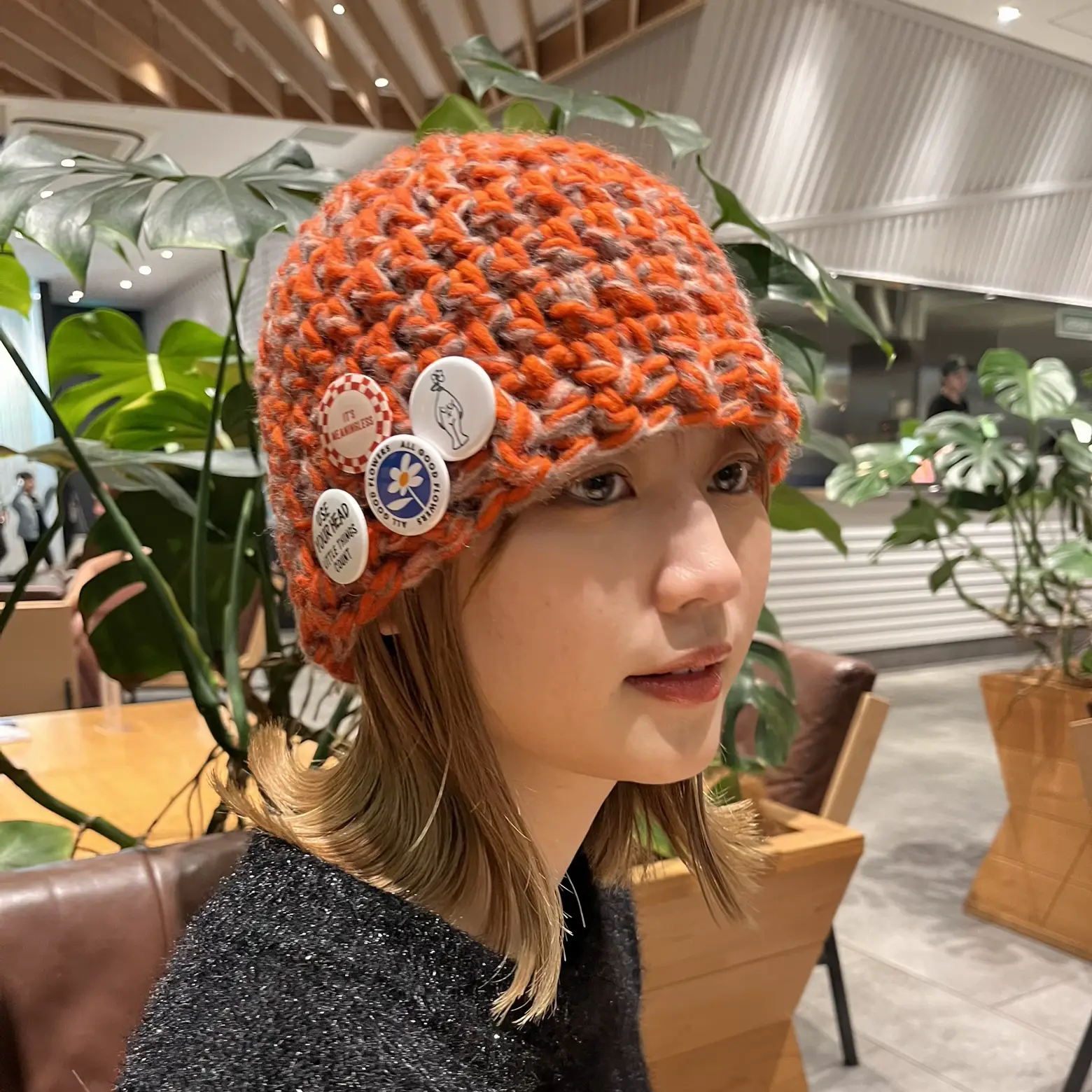 【かぎ針編み】DAISOメランジテイスト２色使った簡単ニット帽♪余り糸活用にも♪crochet knit hat