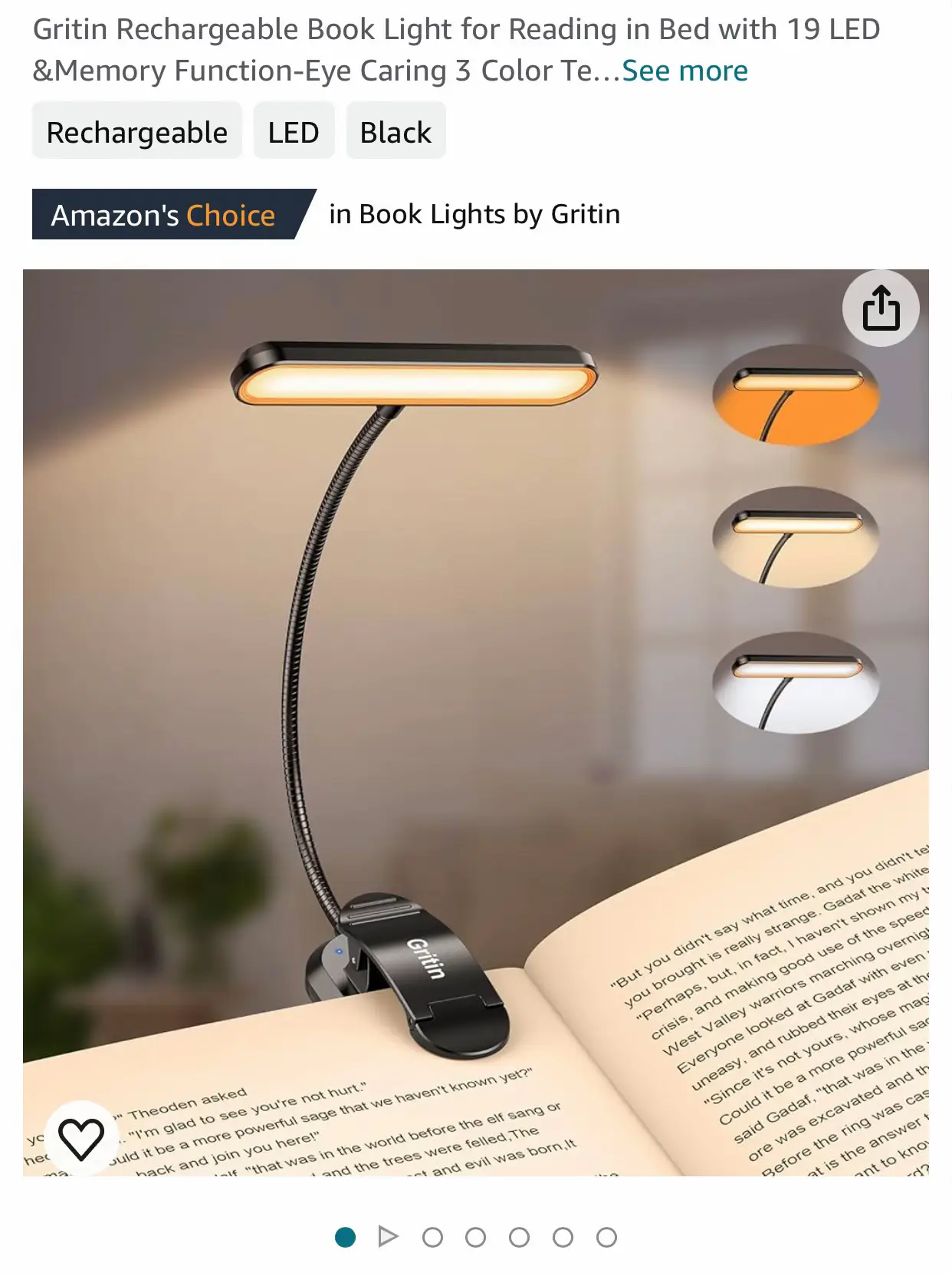  enclize Book Light for Reading in Bed,Rechargeable LED with  Stepless Brightness & 3 Color Temperature, Easy Clip On Lamp at Night Bed  Bookworms,Students，Black : Everything Else
