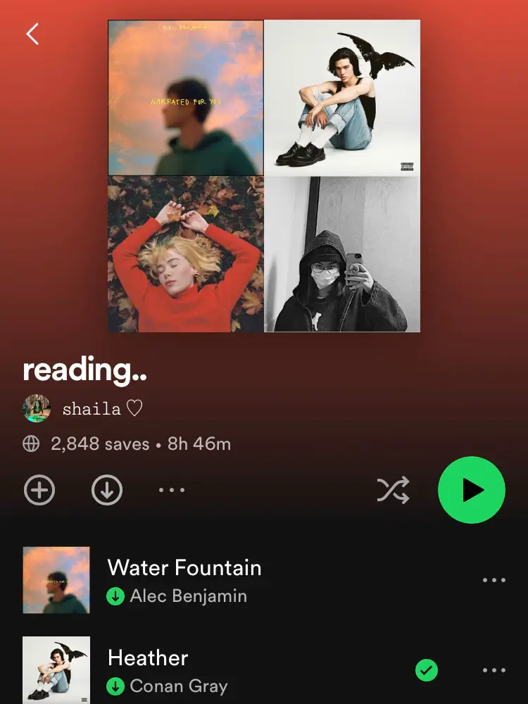  A list of music with lyrics and a picture of the album cover.