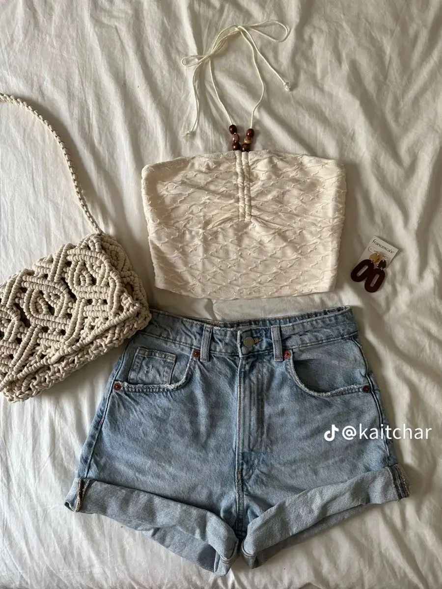 chiffon crop top and high waisted shorts #style #outfit #summer Not sure if  I could pull it o…