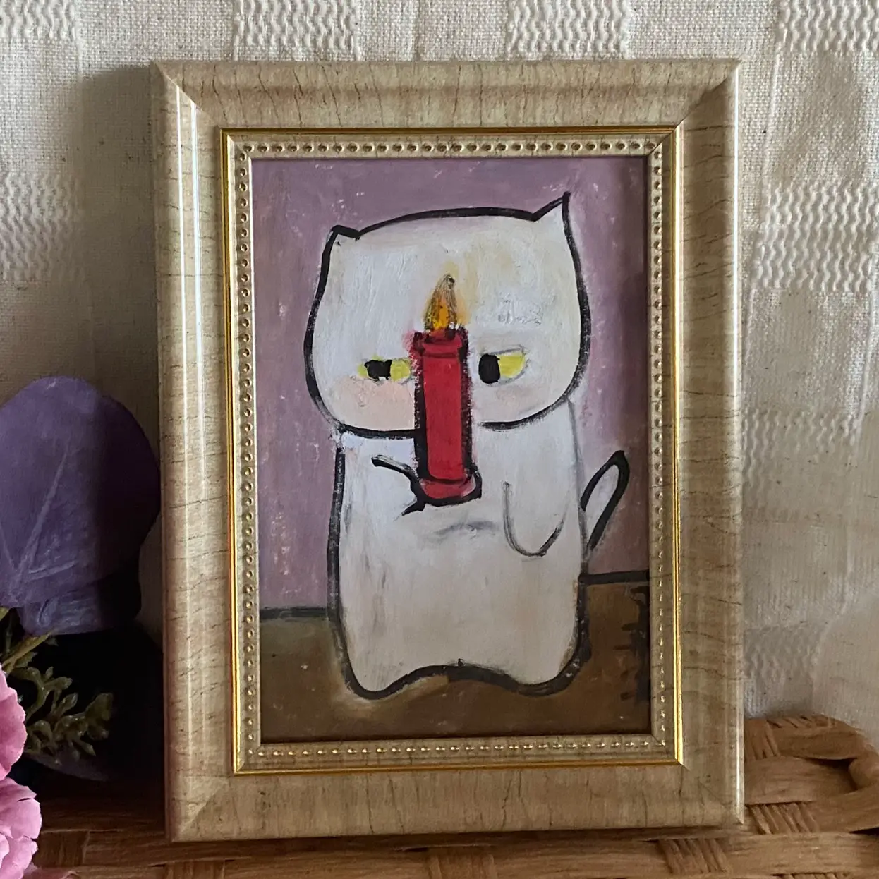 絵画 。原画☆【猫たちは落ちた星を花束に集め、楽しく一緒に遊んでいる】