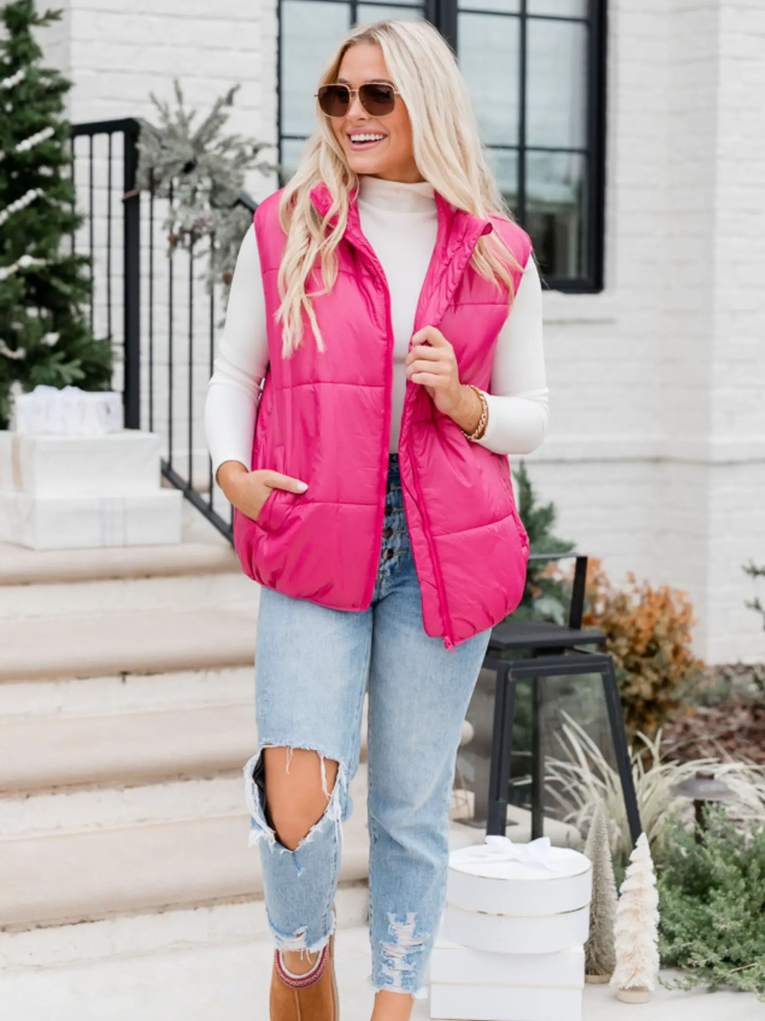 Pink vest sale outfit