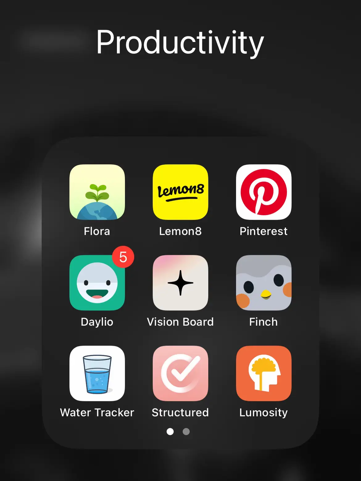  A list of productivity apps including a water tracker and a vision board.