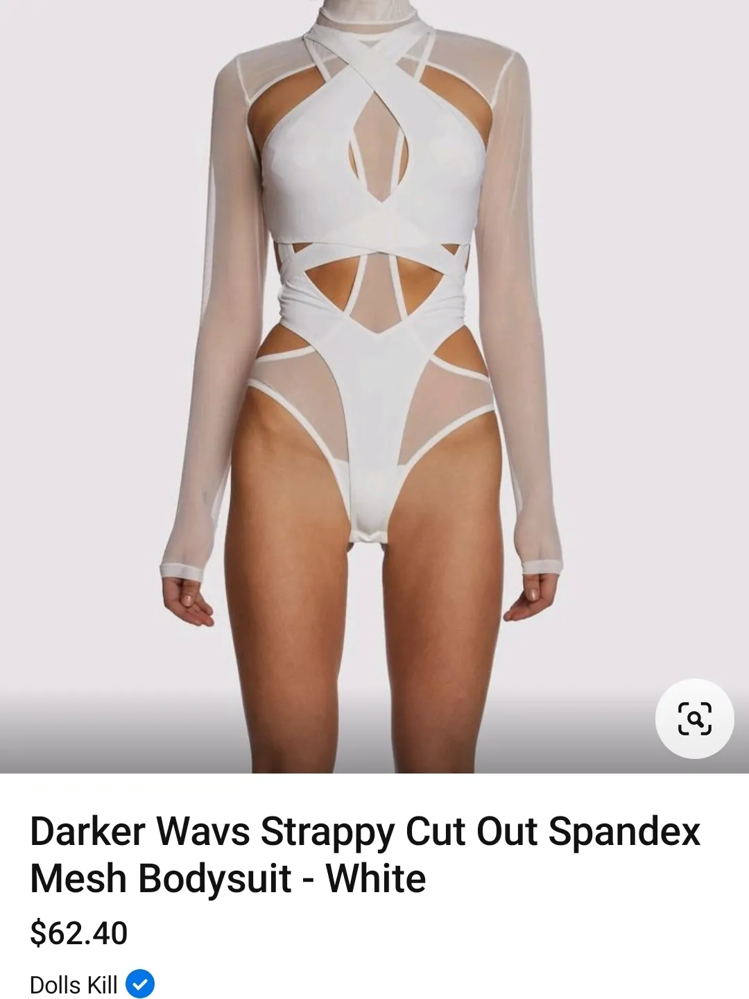 Darker Wavs Strappy Cut Out Spandex Mesh Bodysuit - White