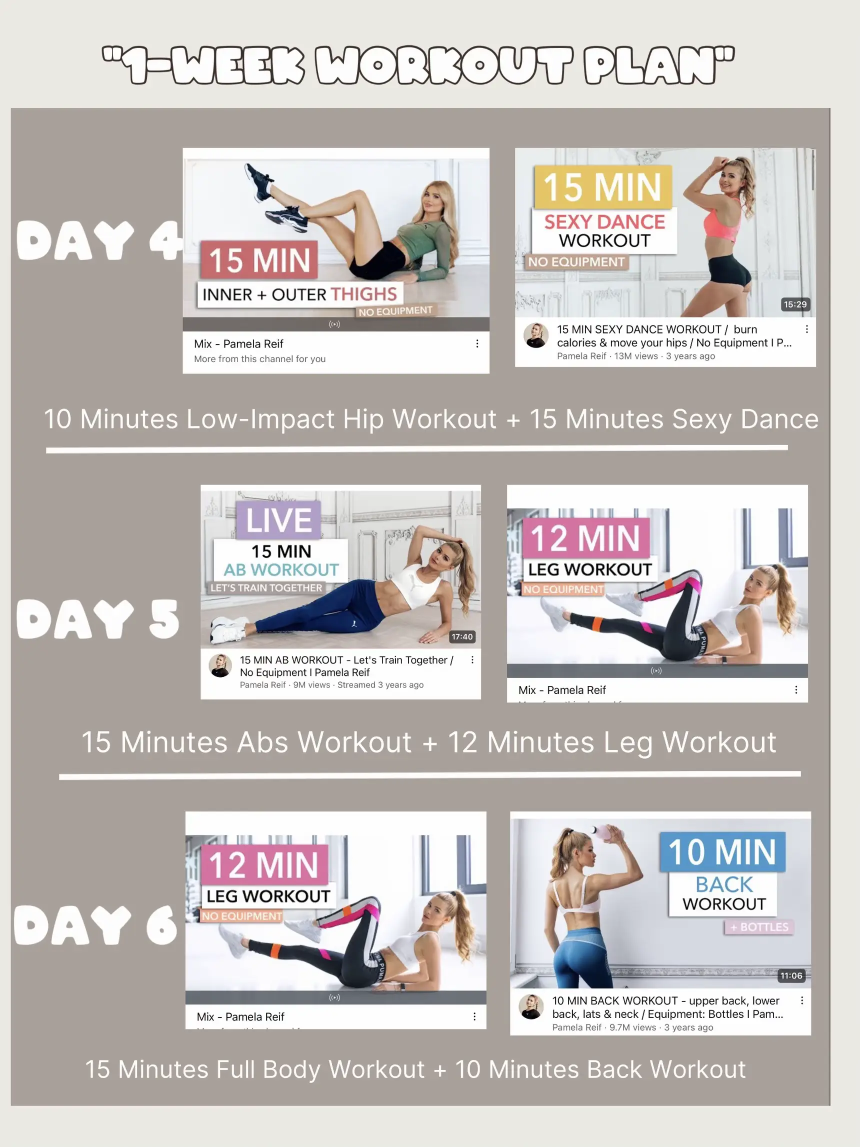 Pamela Reif Workout Plan Week 15, 45 min per day