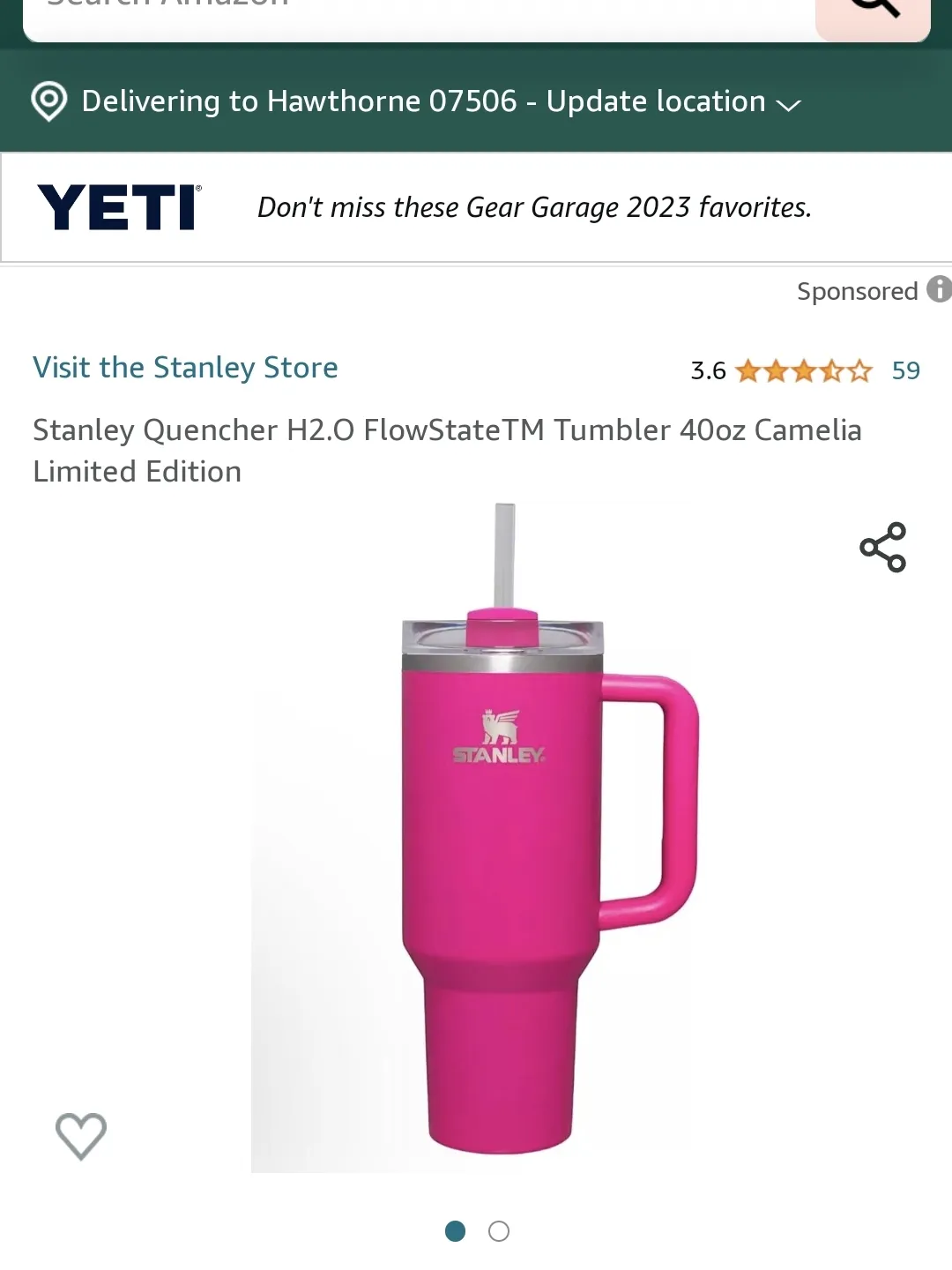 STANLEY Quencher H2.O FlowStateTM Tumbler 40oz Camelia Limited Edition