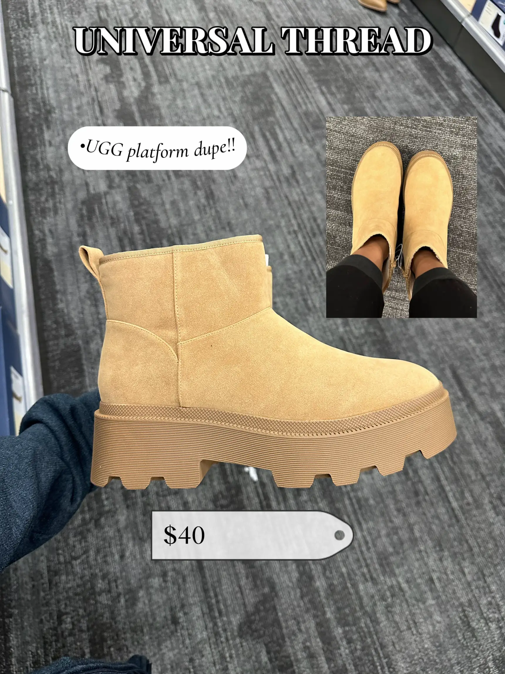  A pair of brown UGG platform dupe boots.