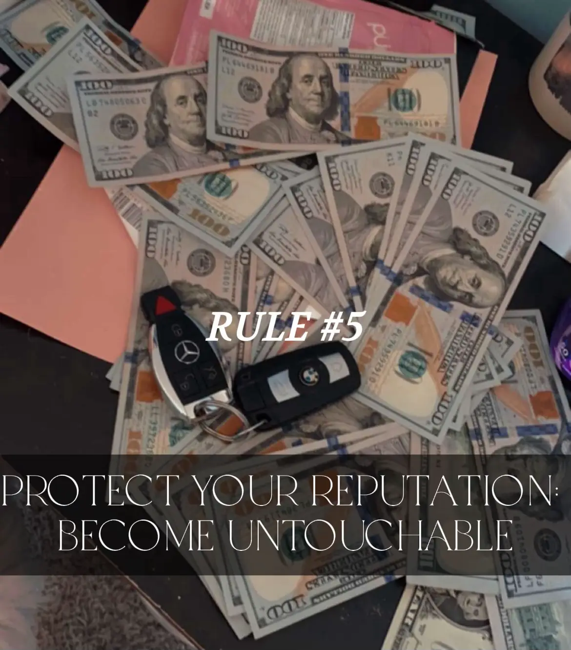  A stack of money with the words "Rule #5 Protect Your Reputation" written on top.
