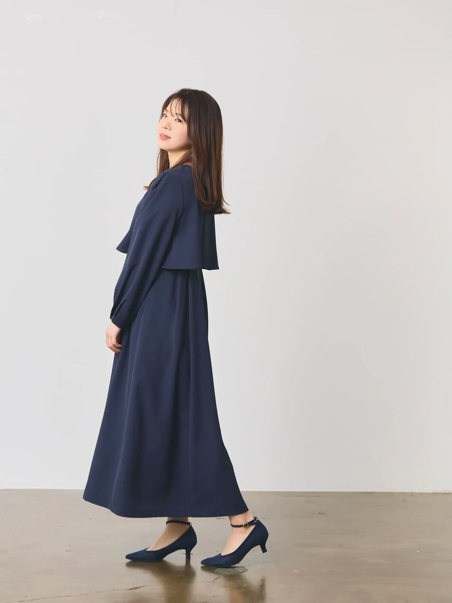 一部予約販売 Border cuff twill dress☆ネイビー☆オケージョン☆完売